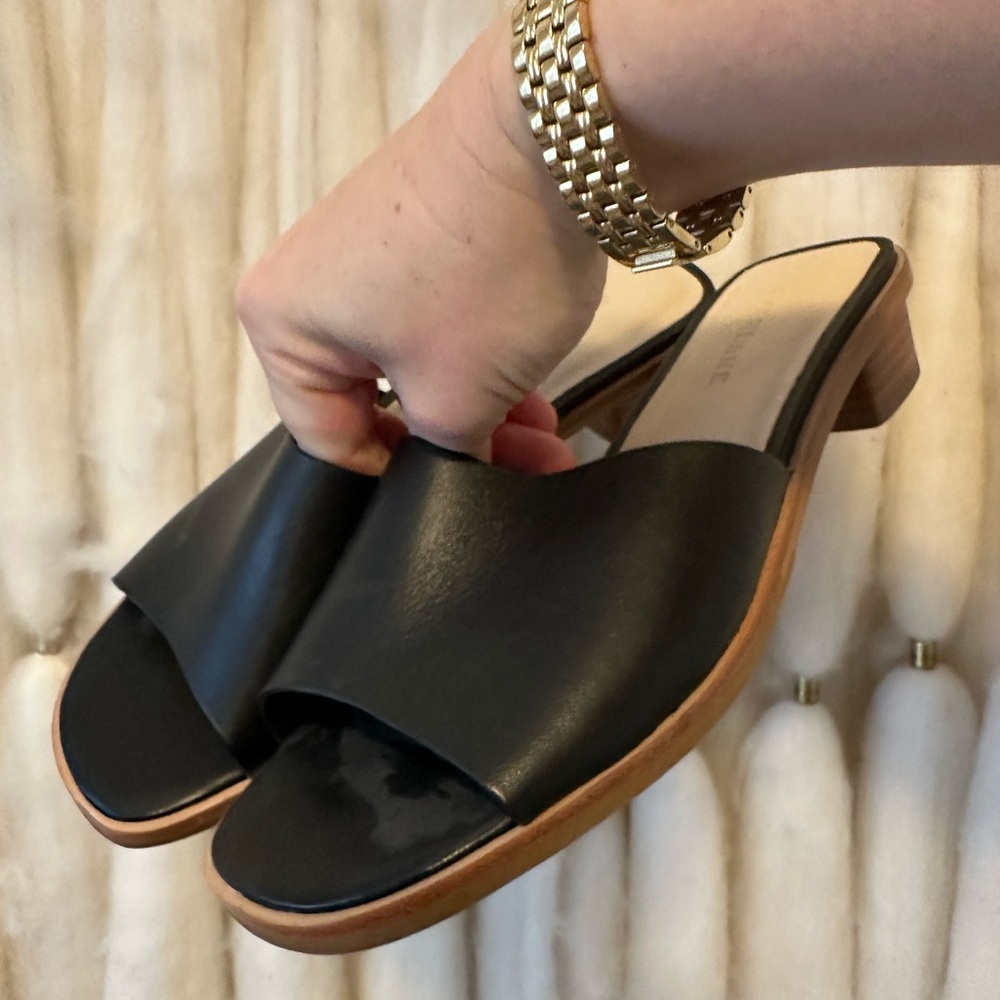 Everlane Heeled Slide, Black/Tan, Sz US 6.5